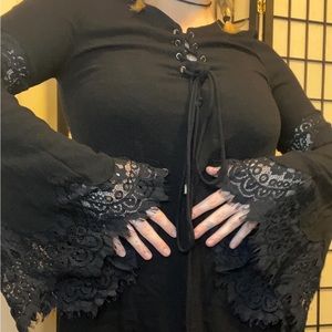 Gothic Lace Black Flowy Dress